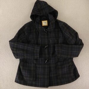 Old Navy Jacket Mens 2XL Blue Plaid Check Wool Blend Duffel Coat Toggle Jacket